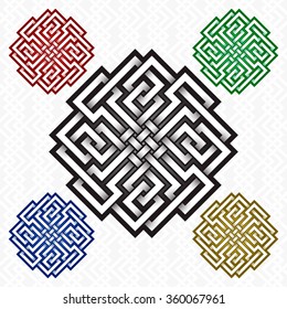 Cruciform rhombus logo template in Celtic knots style. Tribal tattoo symbol. Silver ornament for jewelry design and samples of other colors.