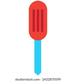 Cruciform screwdriver with red rubberized handle. Construction professional tools and equipment of highly qualified specialist. Simple flat vector isolated on white background