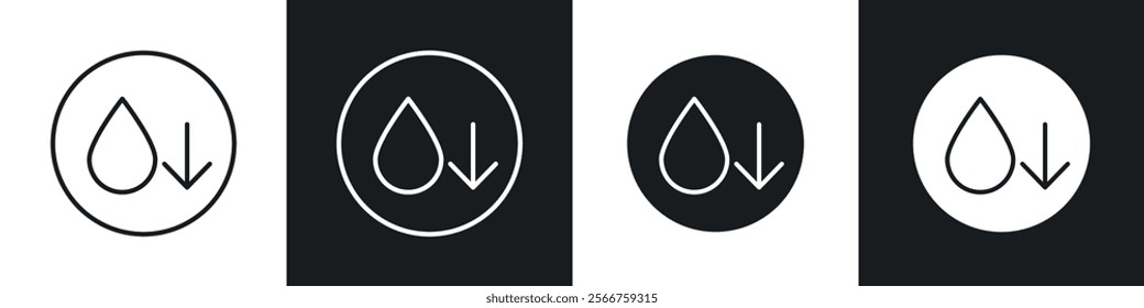 Crude oil barrel price falling down icons in Thin line black color. flat simple vector symbols illustration.