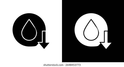 Preço do barril de petróleo bruto caindo para baixo ícone coleção de símbolos. Ilustração de stock de vetor plano.