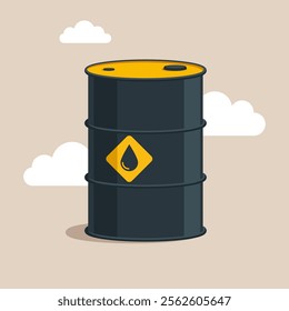 Crude oil in barrel. Sale of petroleum products and fuels. Modern flat vector illustration.