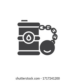 Crude oil crisis vector icon. filled flat sign for mobile concept and web design. Oil barrel chained dumbbell glyph icon. Symbol, logo illustration. Vector graphics
