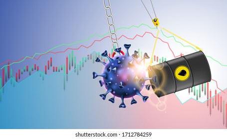 Crude oil drop in demand due to the pandemic coronavirus or covid-19 coronavirus outbreak concept. Vector illustration design.