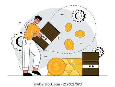 Crude Oil Investment. Financial Literacy And Entrepreneurship, Business With Energy Resources. Motivation Poster Or Banner For Ecology Or Nature Protection Website. Cartoon Flat Vector Illustration