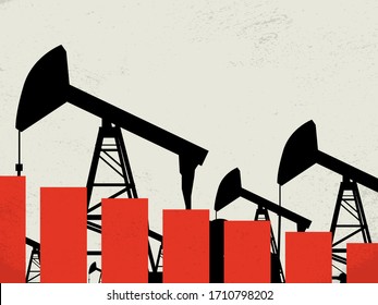 Crude oil market crisis with price crash, below zero in the USA, vector concept. Industry sell-off, low demand. Eps10 illustration.