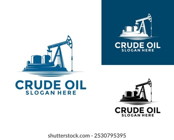 Diseño del logotipo de la máquina de la bomba de la explotación minera del petróleo crudo, Plantilla del Vector del logotipo de la industria de la perforación del petróleo y del gas