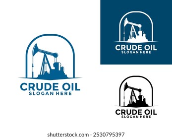 Crude Oil Mining Pump Machine Logo design, Mining Oil And Gas Drilling Industry Logo Vector Template