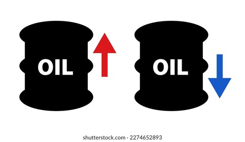 Crude oil and petroleum fuel price increase and decrease icons set. Vector.