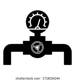 Crude oil pipeline control meter icon in trendy silhouette style design. Vector illustration isolated on white background.