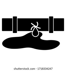 Crude oil pipeline leakage icon in trendy silhouette style design. Vector illustration isolated on white background.