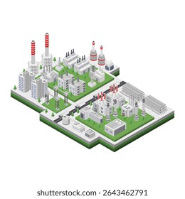 Crude oil production isometric illustrated on white background
