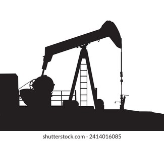 Crude Oil Pump Jack Silhouette Vector illustration isolated on white background, eps