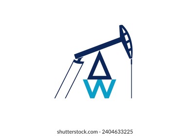 Crude oil pump logo design with letter A and W initial business identity.