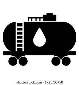 Crude oil train tanker icon in trendy silhouette style design. Vector illustration isolated on white background.