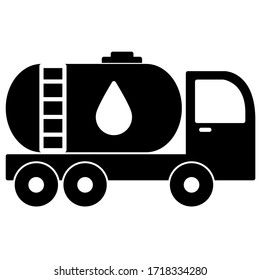 Crude Oil Truck Tanker Icon In Trendy Silhouette Style Design. Vector Illustration Isolated On White Background.