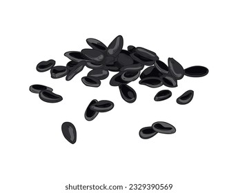 Crude Sesame seed black pile vector cartoon illustration. Spices, organic food, dry grain, natural condiment, black corns. Colorfull hand drawn sketch drawing isolated on white background