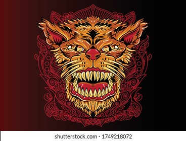 Cabeza de bestia fuerte agresiva y cruda en ilustración vectorial de estilo colorido