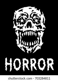 Cruel demon skull. Vector illustration. Black and white colors. Genre of horror. Scary monster face. States of mind.