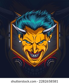 cruel demonio con cuerno largo. máscaras de logotipo impresionante