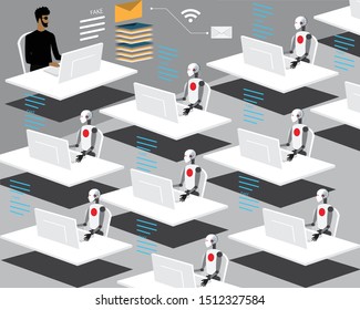The cruel man was using machine to make the fake news,Machine learning, Artificial intelligence flat design,vector illustration 