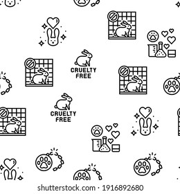 Cruelty Free Animals Vector Seamless Pattern Thin Line Illustration
