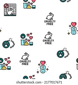Cruelty Free Animals Vector Seamless Pattern Thin Line Illustration