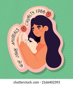 cruelty free cartel with woman holding a rabbit