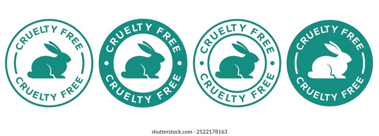 Cruelty Free label, logo, badge, icon, sticker, symbol, emblem, stamp, green, line, flat vector, isolated illustration. Cruelty free not tested on animals label for product packaging design.