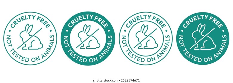Cruelty Free label, logo, badge, icon, sticker, symbol, emblem, stamp, green, line, flat vector, isolated illustration. Cruelty free not tested on animals label for product packaging design.