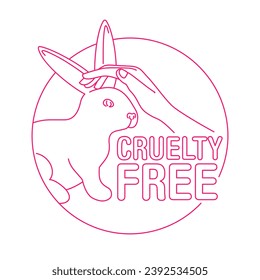 Cruelty free label in thin line, alternative version - circular emblem for products that not tested on animals - cosmetics packaging marking - wildlife protection logo