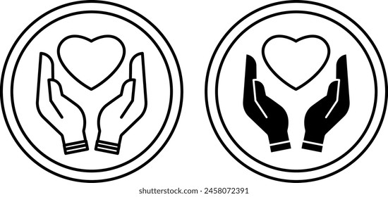 Cruelty Free Labels. Vector Icon of Heart in Human Hands. Not Tested On Animals. Made with love. Tag, Label For Natural and Organic Cosmetics
