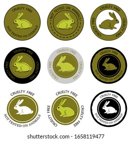 Cruelty free. Not tested on animals. Set of different stamps  with lettering Cruelty free and Not tested on animals. Badges for productions, what was not tested on animals. Vector illustration