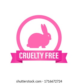 Cruelty free Pink banner. Vegan emblem. Packaging design. Natural product. Vector stock illustration.