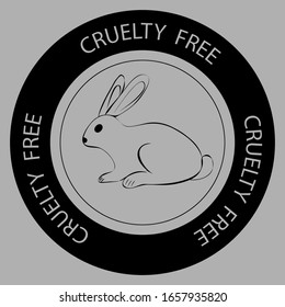Cruelty free. Rabbit symbol with lettering Cruelty free around. Icon for products, what are not tested on animals. Black round icon with a rabbit (bunny) and titles "Cruelty Free". Vector
