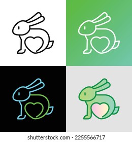 Cruelty free sign. Thin line icon of rabbit with heart. Symbol for beauty product. Modern vector illustration.
