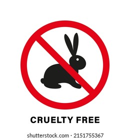 Cruelty Free Silhouette Icon With Stop Sign. No Cruelty. Cosmetic Product No Test On Hare. Not Trial Animals Stamp And Stop Torture Symbol. No Tested On Animals. Isolated Vector Illustration.