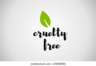 Cruelty free text green leaf black white logo vector creative company icon design template color colorful black background handwritten handwriting