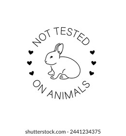 Cruelty free thin line icon. Not tested on animals outline logo sticker for animal friendly product packaging. Cute linear rabbit with text in circle. Vegan eco cosmetics. Simple lined badge