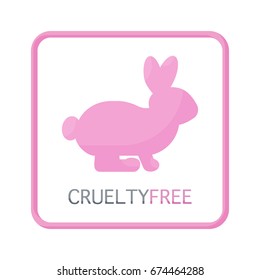 Cruelty free vector flat icon, Flat design of rabbit or bunny with text about product not testing on animals isolated on the white background, cute vector illustration with reflections