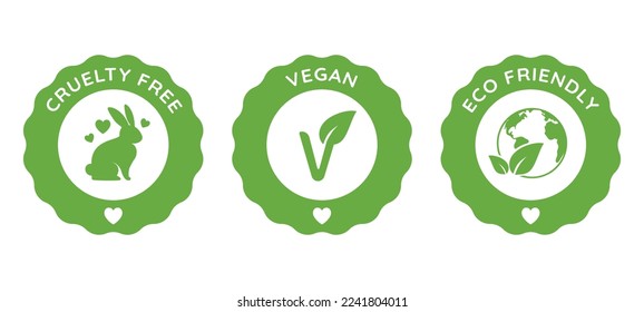 Cruelty Free, Vegan and Eco Friendly icon badges, Cosmetic icons