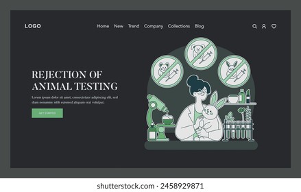 Cruelty-free cosmetics concept. A scientist endorsing humane beauty products without animal testing. Ethical skincare innovation in laboratory setting. Vector illustration.