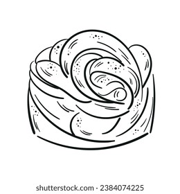 Cruffin or craffin kraffin line art sketch illustration. Outline vector logo. Contour isolated pictogram on white background For menu design, flyers, advertising, logo.