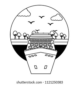 cruice ship with landscape isolated icon