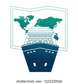 cruice ship with paper map isolated icon