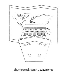 cruice ship with paper map isolated icon