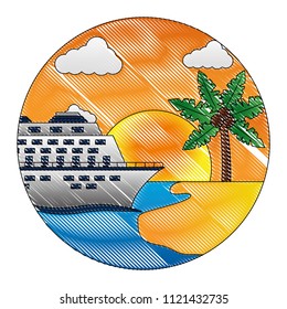 cruice ship with sea and island isolated icon