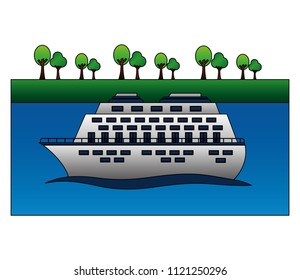 cruice ship with sea and trees isolated icon