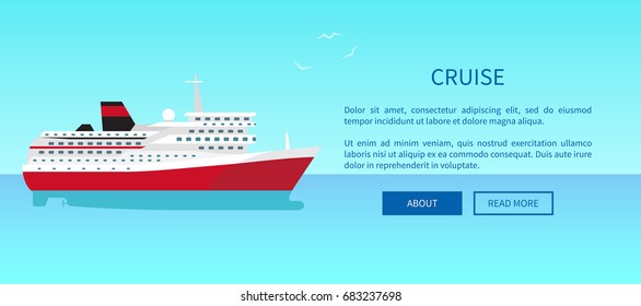 Cruise advertisement poster offering traveling on steamer by sea or ocean vector illustration. Liner web page design in travelling concept