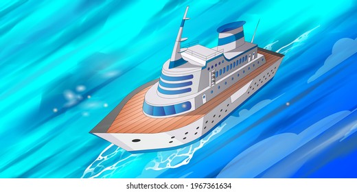Cruise big ship 3d modelo bueno para anuncios de viajes y turismo, libros, buena para turismo de viajes página de portada del folleto de turismo, vacaciones de lujo de ocio. Paisaje marino, colores azules