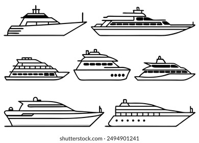 Cruise boat line art artistic nautical illustration